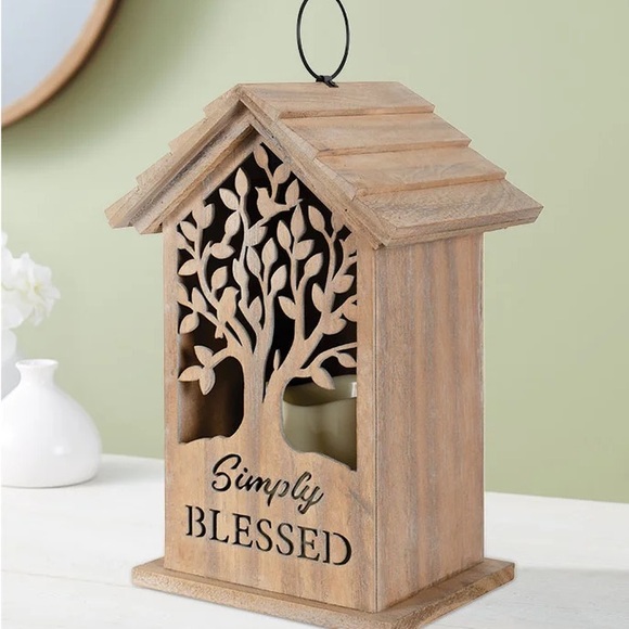 Simply Blessed’ Wooden House Cutout Lantern with LED Candle 11”H - Picture 2 of 2